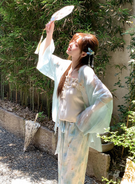 绿色新中式套装女夏外套吊带长裤