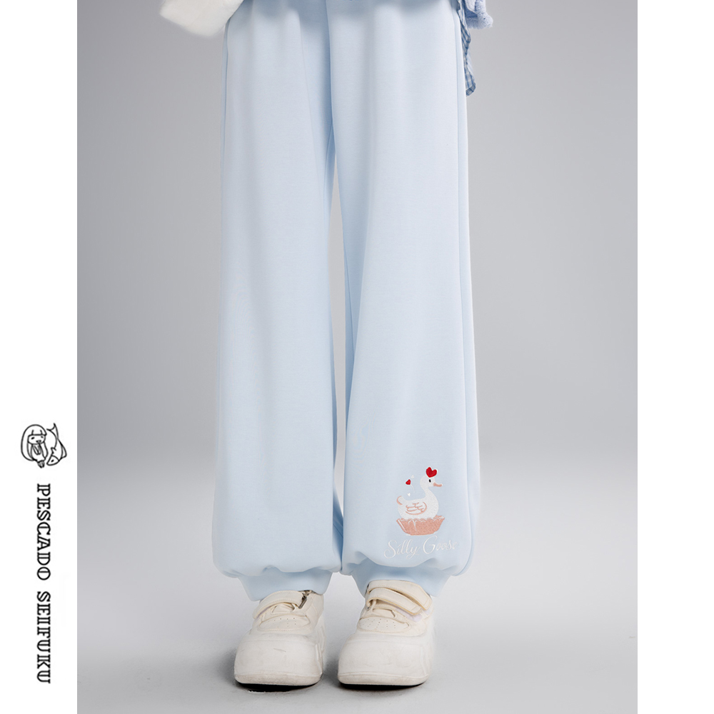 可爱刺绣裤子女甜美小个子卫裤