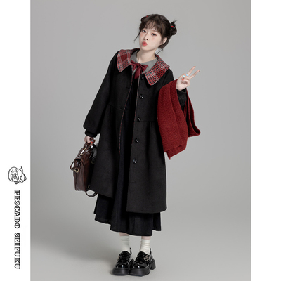 学院风大衣女秋冬娃娃领毛呢外套