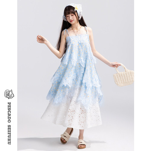 浪漫碎花吊带连衣裙女小个子