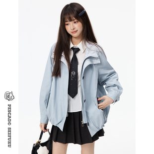 甜鱼少盐[颜欢]蓝色外套女春季2026新款小个子显瘦短款风衣夹克