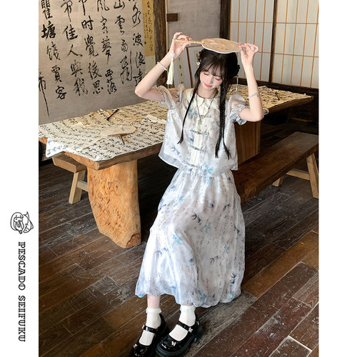 新中式花苞裙套装女夏季甜美