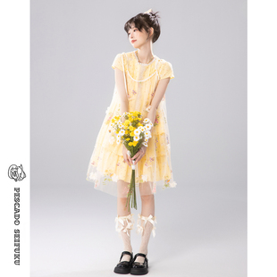 甜鱼少盐[蜜漩]巨好看重工刺绣碎花连衣裙女夏季小个子蛋糕裙裙子