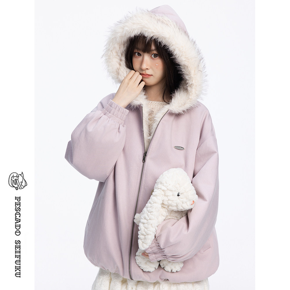 甜鱼少盐 [绒绒猫咪]两面穿仿皮草外套女冬季甜美小个子皮毛一体