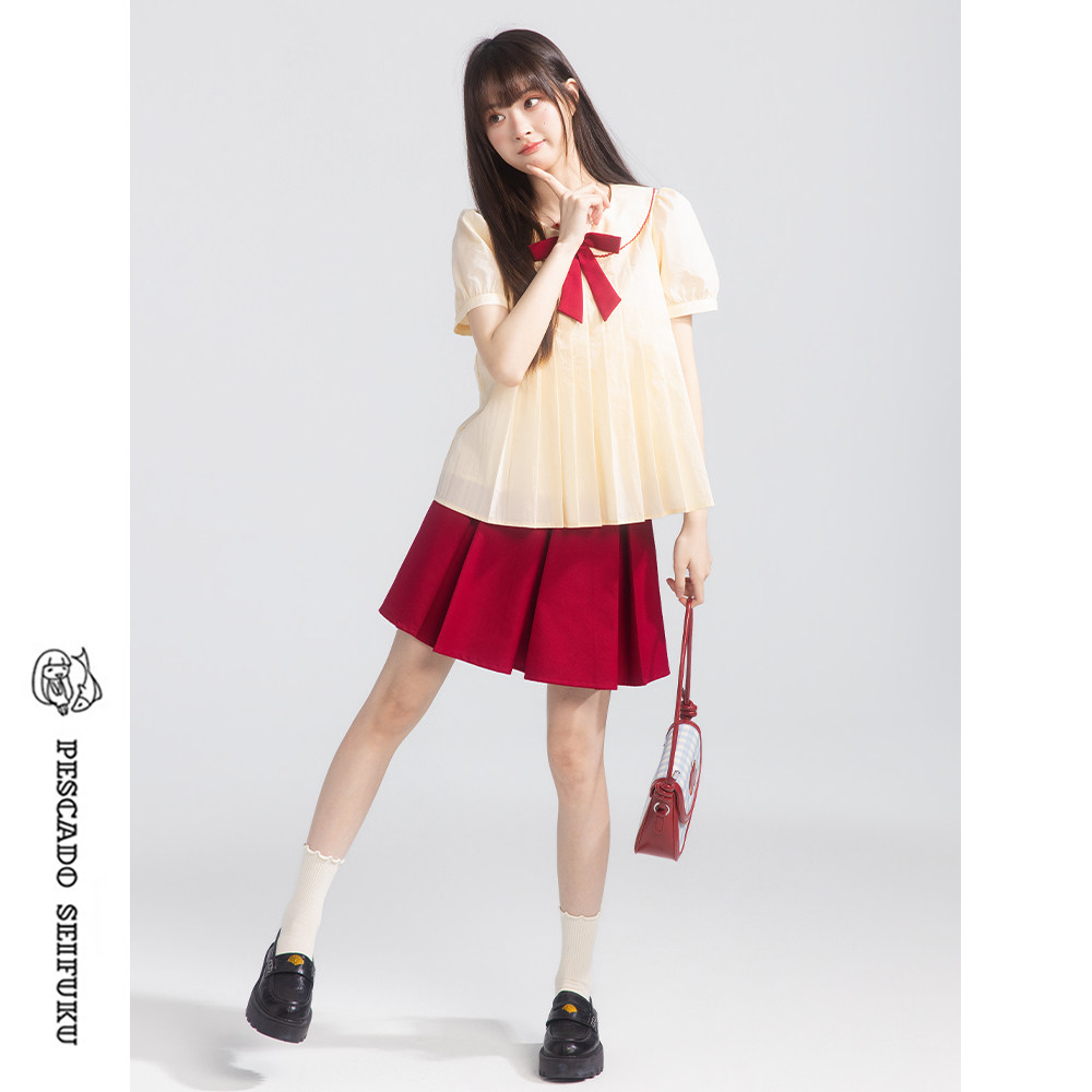 甜鱼少盐[野原来信]初夏绝美学院风套装女夏小个子半裙减龄两件套