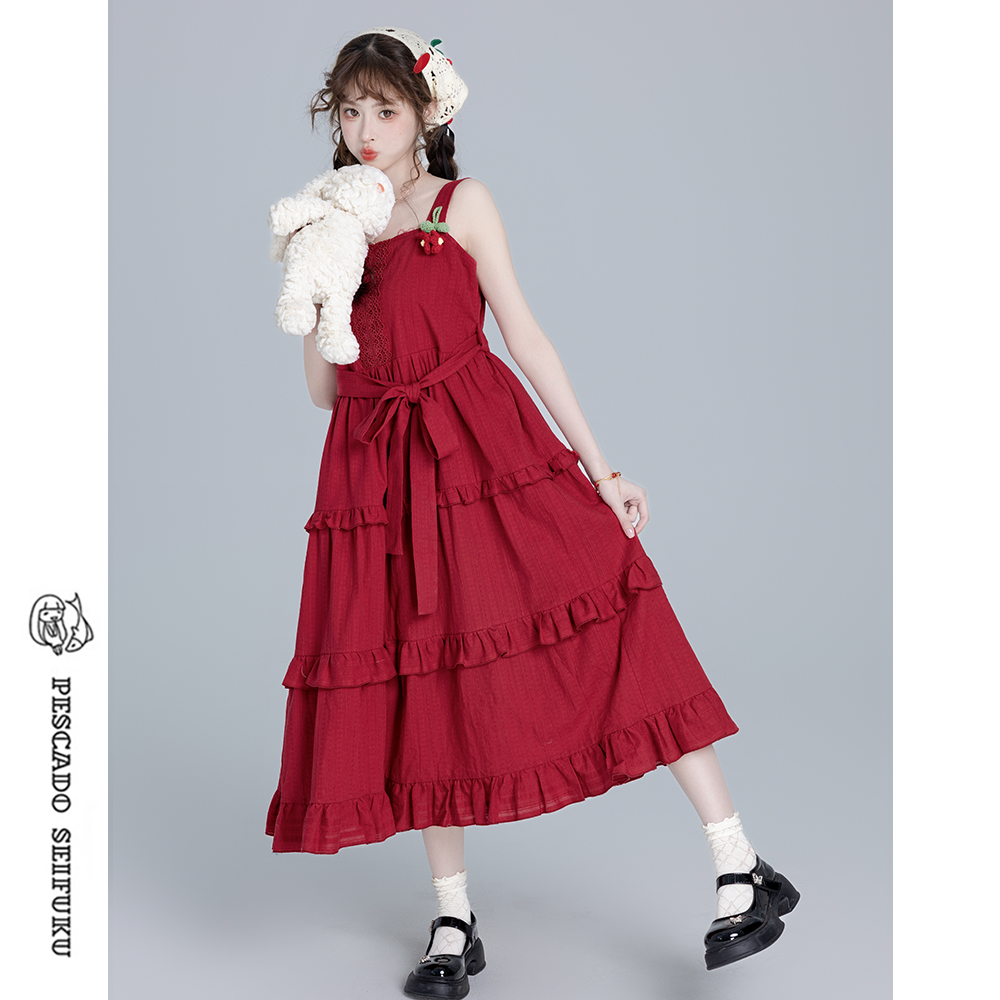 红色背心裙连衣裙女夏甜美小个子