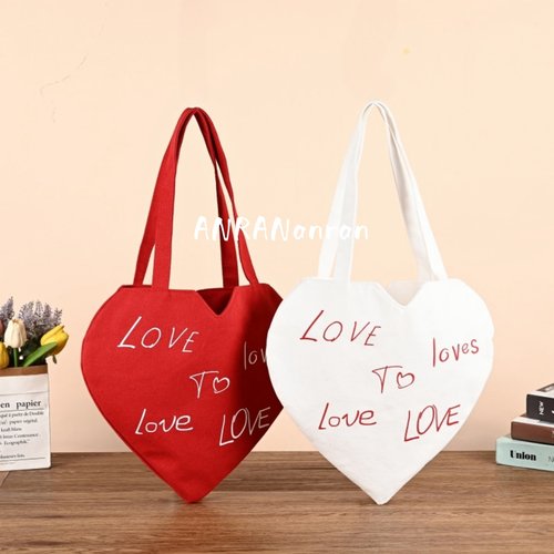 安然红色ins简约爱心帆布包