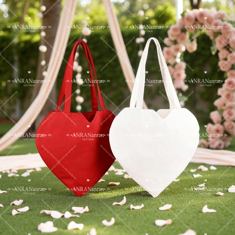 安然空白爱心包异形帆布袋小众复古可LOVE字母印花单肩手提帆布包