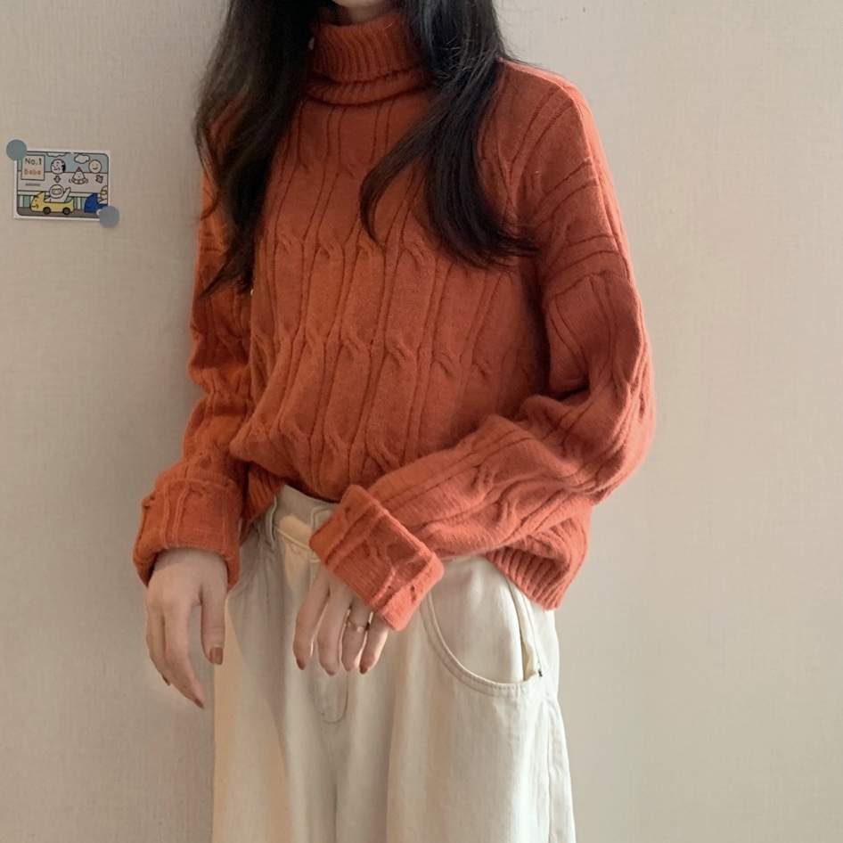 New Korean loose Pullover twist short high collar long sleeve sweater women control 3