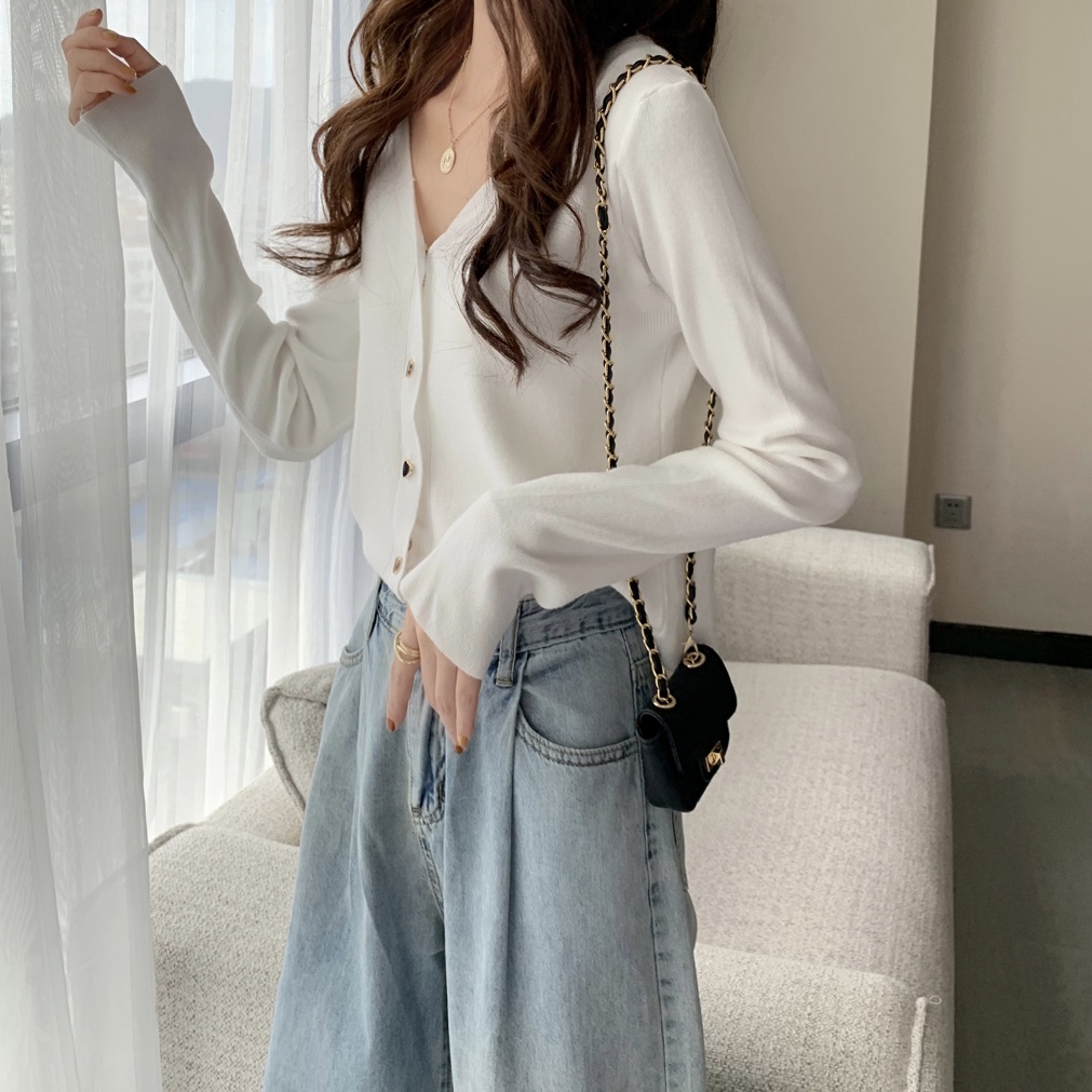 Real price Korean version loose and thin love peach single breasted V-neck knitted cardigan jacket