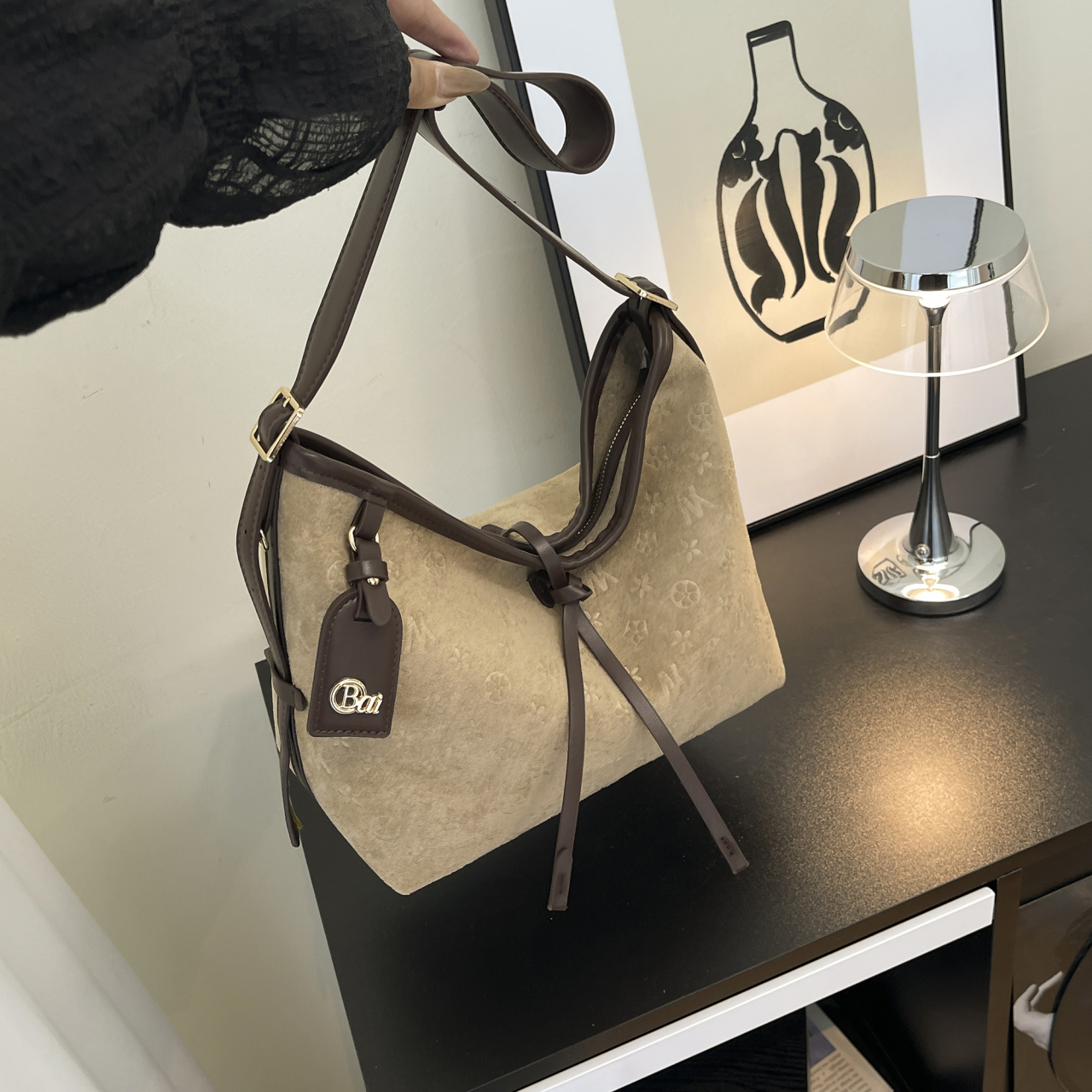 包包轻奢小众高级感麂皮绒托特包