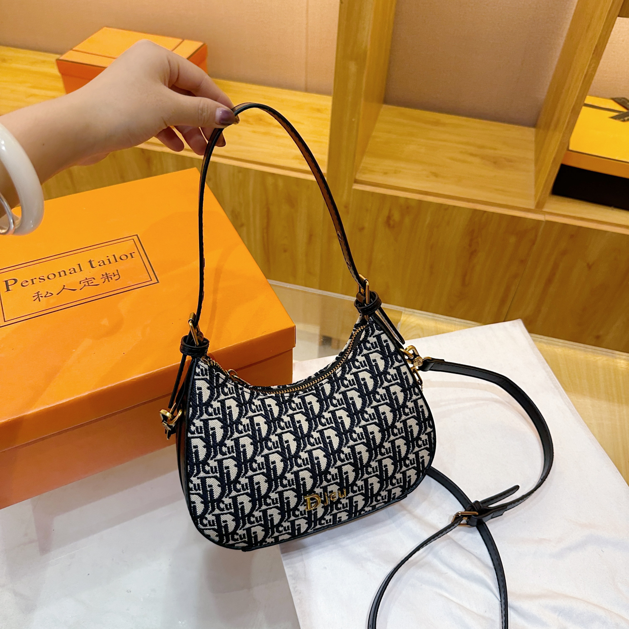 法式帆布刺绣hobo包高级感