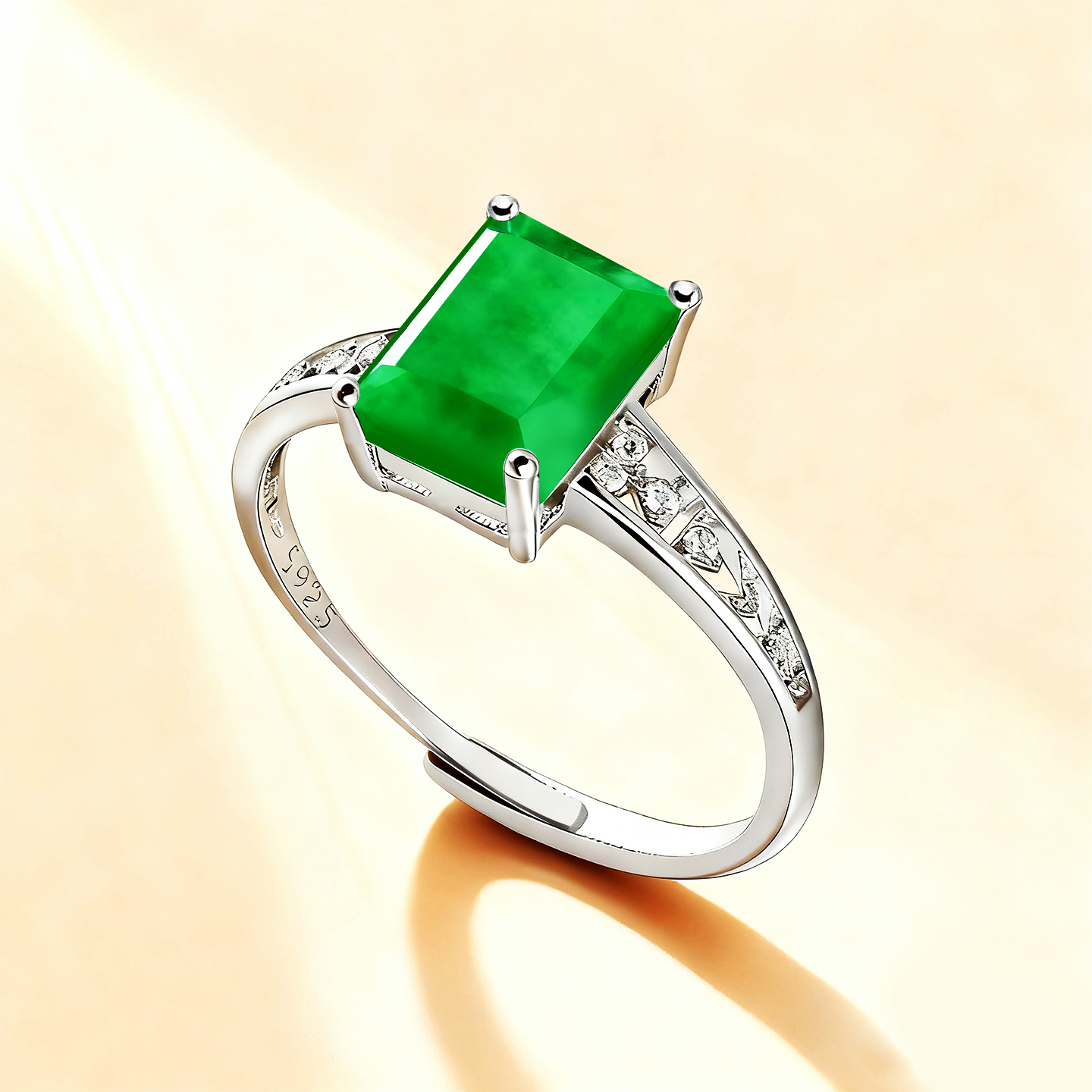 S925纯银戒指空托方形翡翠戒指托