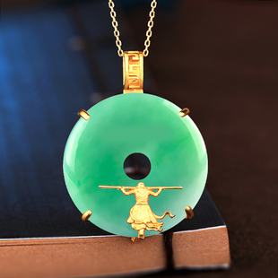 S925纯银吊坠空托古法银鎏金工艺镶嵌玉石翡翠平安石扣银托 25*25