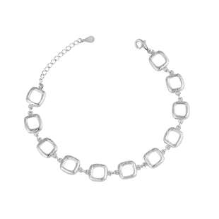 新款S925纯银手链空托方形圆角手工镶嵌玉宝石手链银托DIY配件6*6