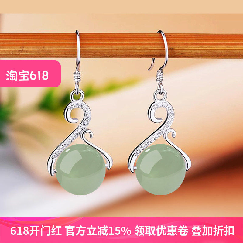 通体S925纯银材质耳环空托DIY镶嵌翡翠玉石珍珠圆珠子耳坠银托女