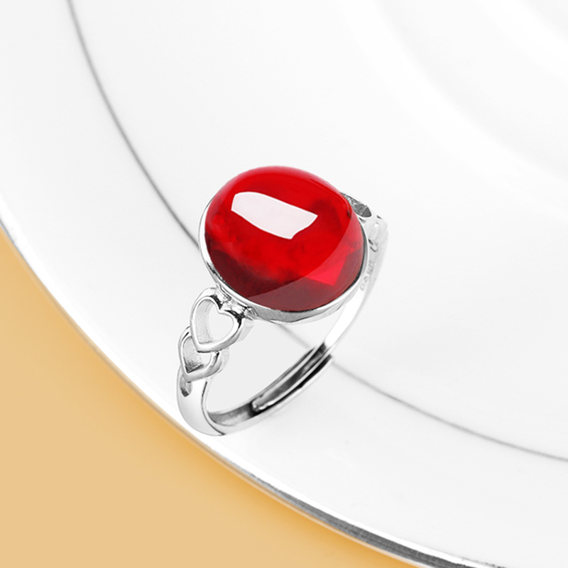 通体S925银戒指空托镶嵌翡翠蜜蜡