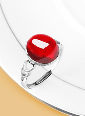 通体S925银戒指空托镶嵌翡翠蜜蜡