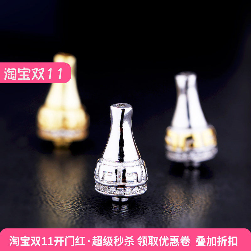 S925纯银三通DIY镶嵌绿松石蜜蜡南红手串隔珠佛塔配件银饰品空托