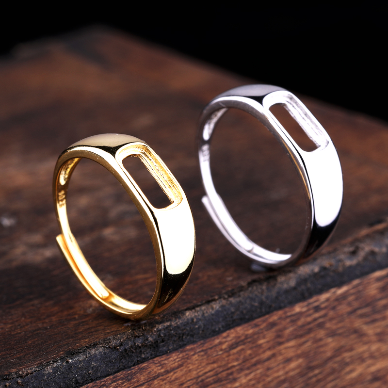 马鞍镶嵌绿松石墨玉4*8戒指空托