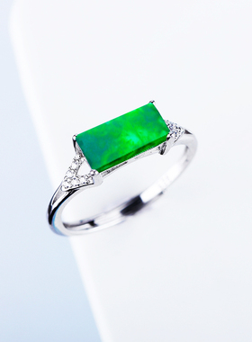 戒指空托女S925银方形镶嵌翡翠