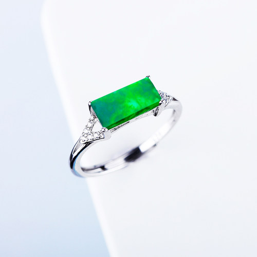 戒指空托女S925银方形镶嵌翡翠