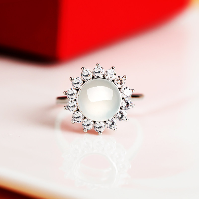 通体925纯银戒指空托镶嵌玉石翡翠圆形宝石绿松石戒面圆形戒托8*8