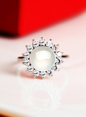 纯银戒指空托镶嵌圆形翡翠戒托女