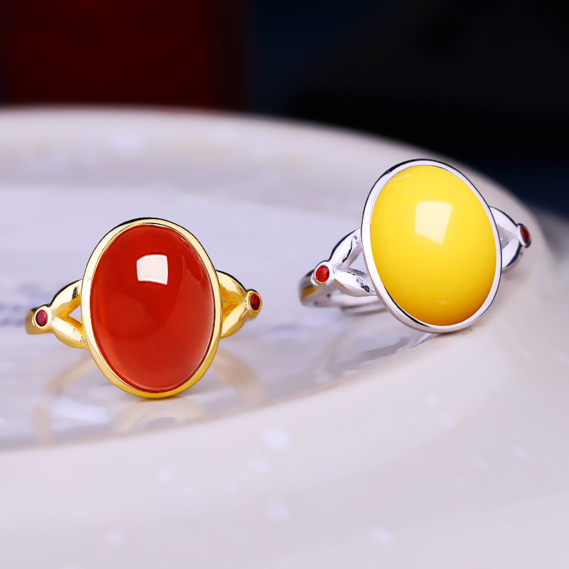 s925纯银戒指空托diy红宝石蜜蜡