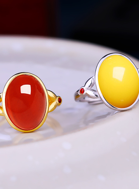 s925纯银戒指空托diy红宝石蜜蜡