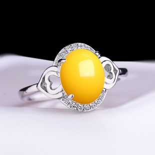 S925纯银戒指空托女款戒托镶嵌绿松石蜜蜡戒面活口DIY戒指托8*10