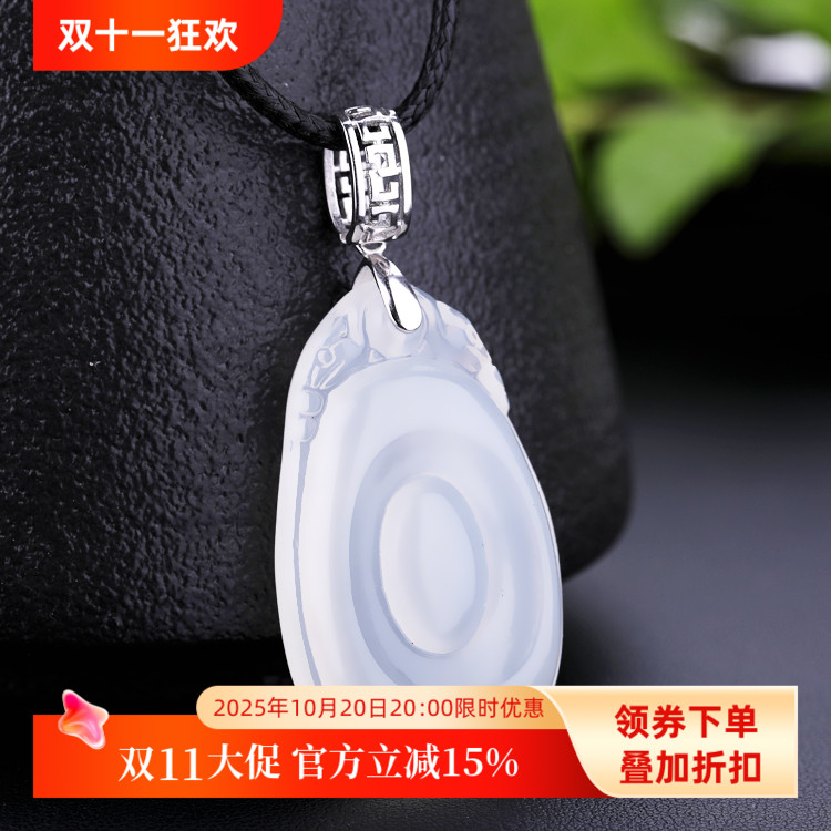 s925银夹扣银扣琥珀玉器玉坠男女