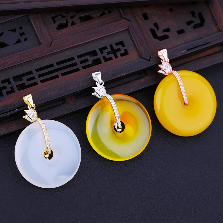 S925银平安扣银夹扣吊坠扣头扣玉石翡翠蜜蜡琥珀平安石扣项链卡扣