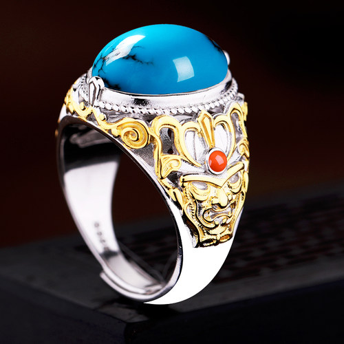 戒指空托蜜蜡琥珀开口镶嵌绿松石