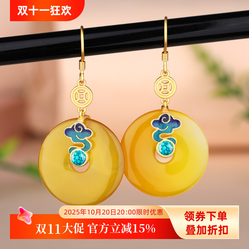 diy耳饰配件 S925纯银耳环空托鎏金工艺镶嵌翡翠玉石蜜蜡耳坠银托