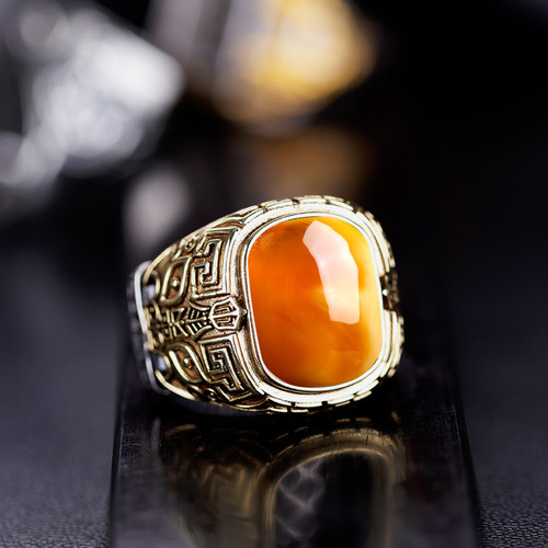 全新925纯银戒指空托复古蜜蜡