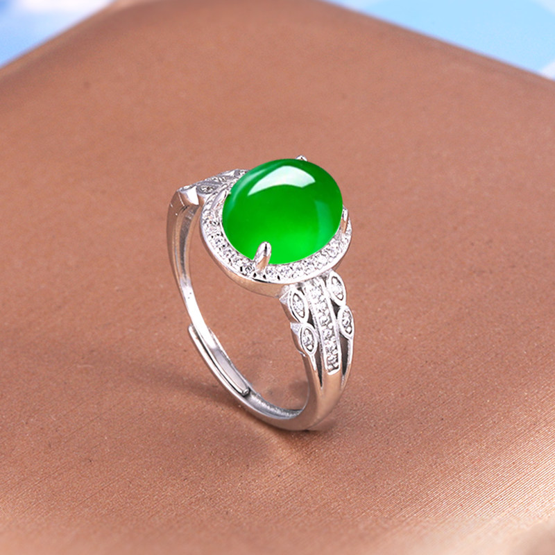 通体S925纯银女款活口戒指空托手工镶嵌翡翠玉石宝石戒面戒托7*9