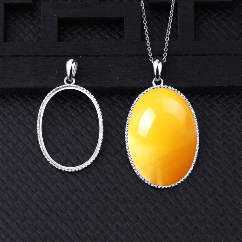 diy蜜蜡琥珀吊坠托22*32南红项链