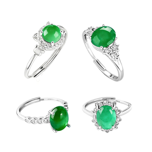 S925纯银戒指空托活口可调节女款 DIY 镶嵌蜜蜡翡翠玉石戒托配件