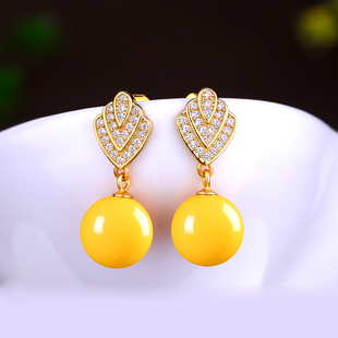 925纯银耳钉空托DIY手工镶嵌粘蜜蜡琥珀珍珠圆珠耳饰耳环耳钉空托