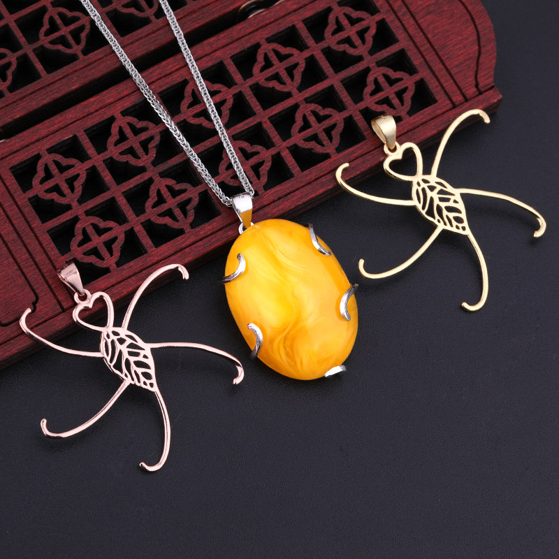 s925纯银空托镶嵌花朵随形吊坠