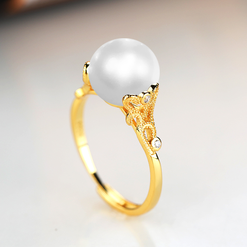 铂银满楼925银镶嵌戒指空托珍珠