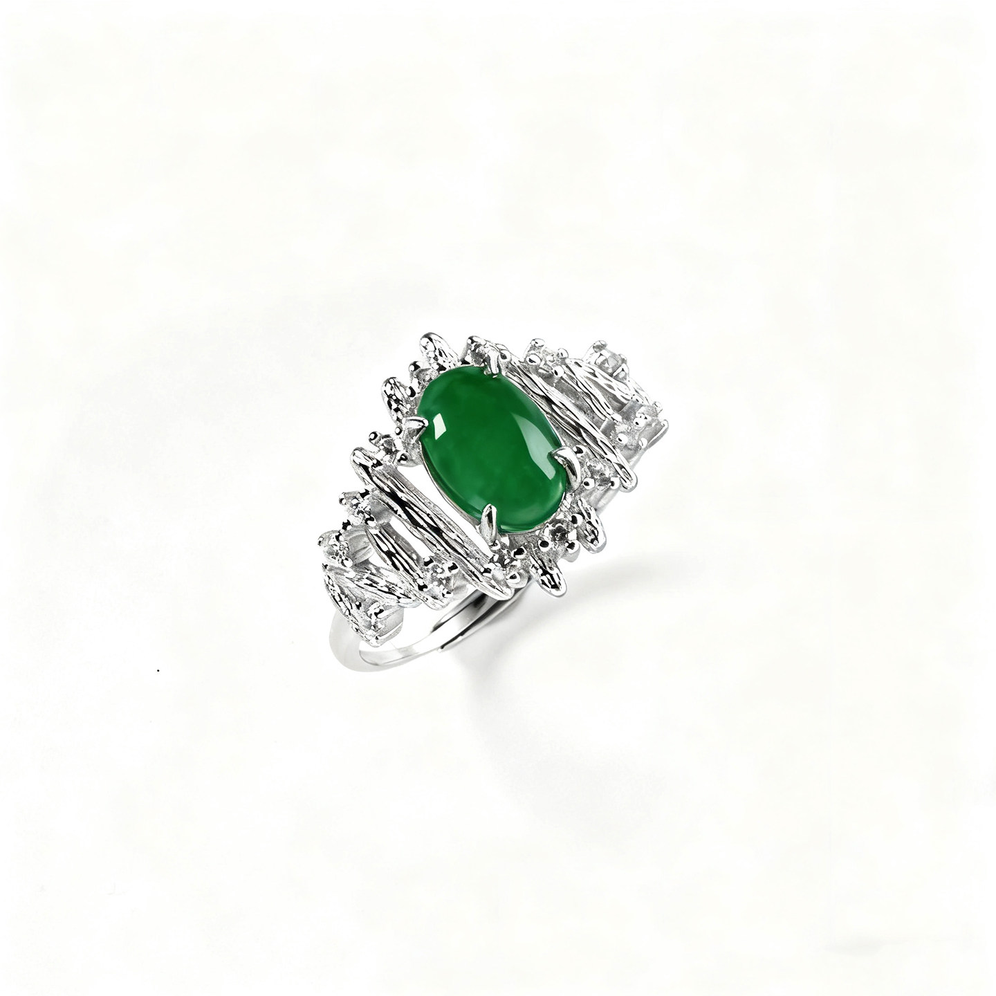 标准S925纯银戒指空托轻奢个性戒指托diy镶嵌翡翠玉石戒面戒托6*8