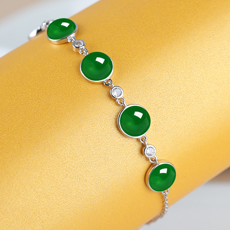 手链空托女S925纯银韩版镶嵌玉石