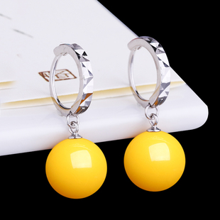 S925纯银耳环空托女款镶嵌蜜蜡珍珠琥珀圆珠耳饰耳坠耳环空托配件