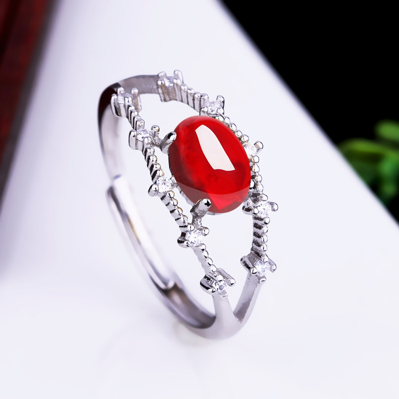 戒托女S925纯银戒指空托韩版镶嵌琥珀绿松石蜜蜡活口戒托5*7银托