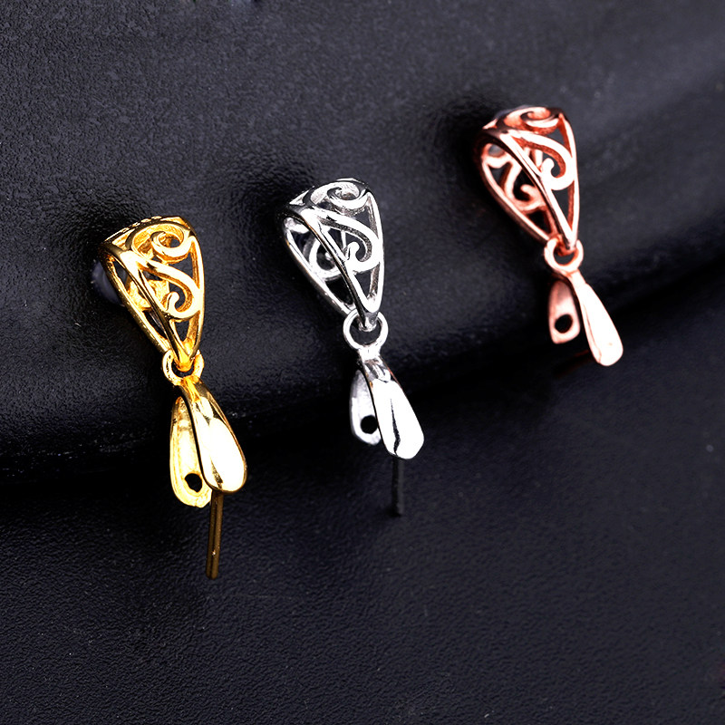 DIY配件翡翠玉石项坠空托银夹扣