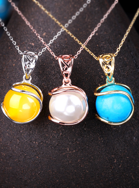 S925银随形吊坠空托镶嵌圆珠银托