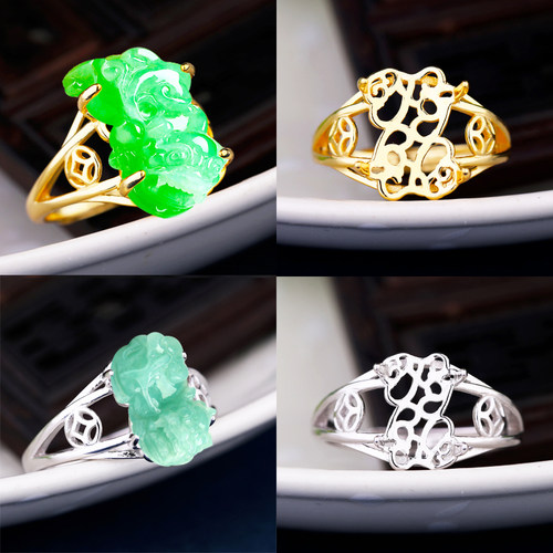 s925纯银戒指空托镶嵌貔貅戒托