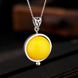 S925纯银民族风复古做旧银饰吊坠空托镶嵌蜜蜡绿松石珍珠圆珠银托